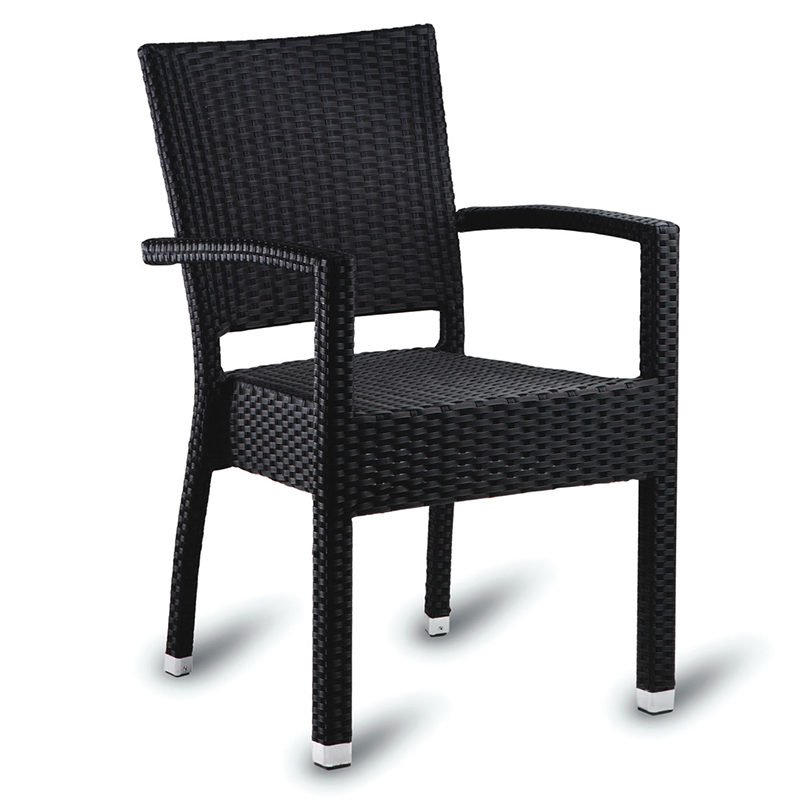 Black PE Resin Weave Outdoor Stacking Arm Chair