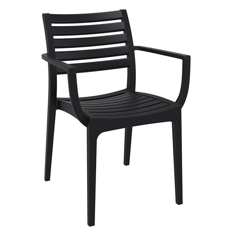 Black Slat Back Indoor or outdoor Polypropylene Stacking Arm Chair