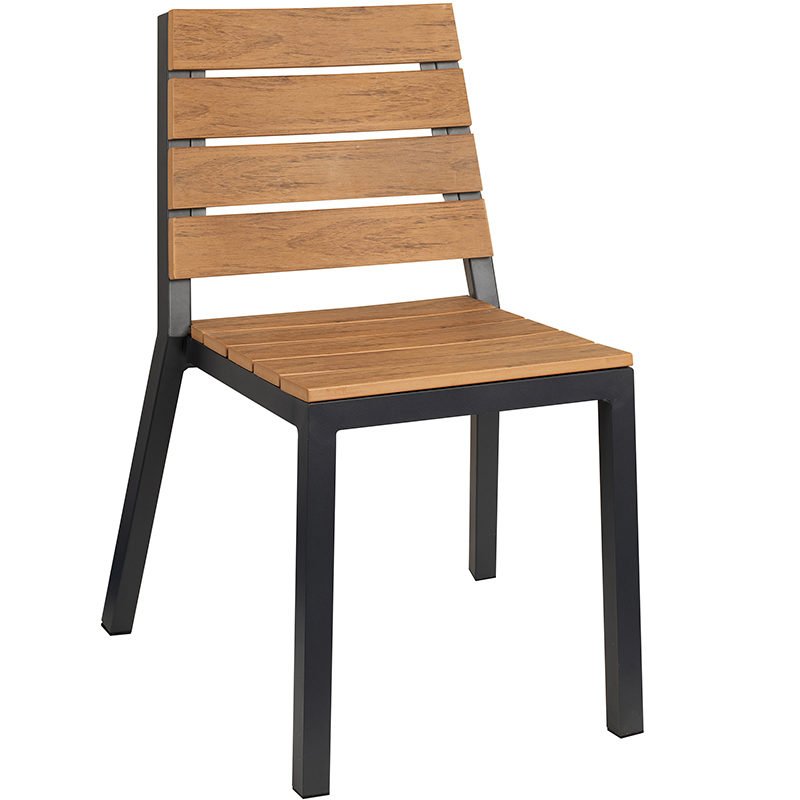 Brown Slatted Wood Effect Outdoor Side Chair