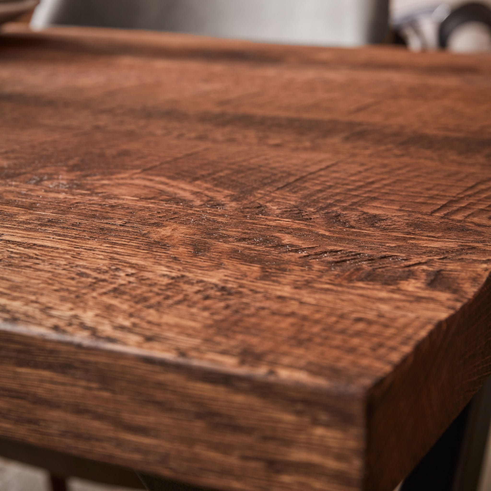 32mm Rustic Solid Oak Table Tops Smoked Nobis Restaurant Furniture