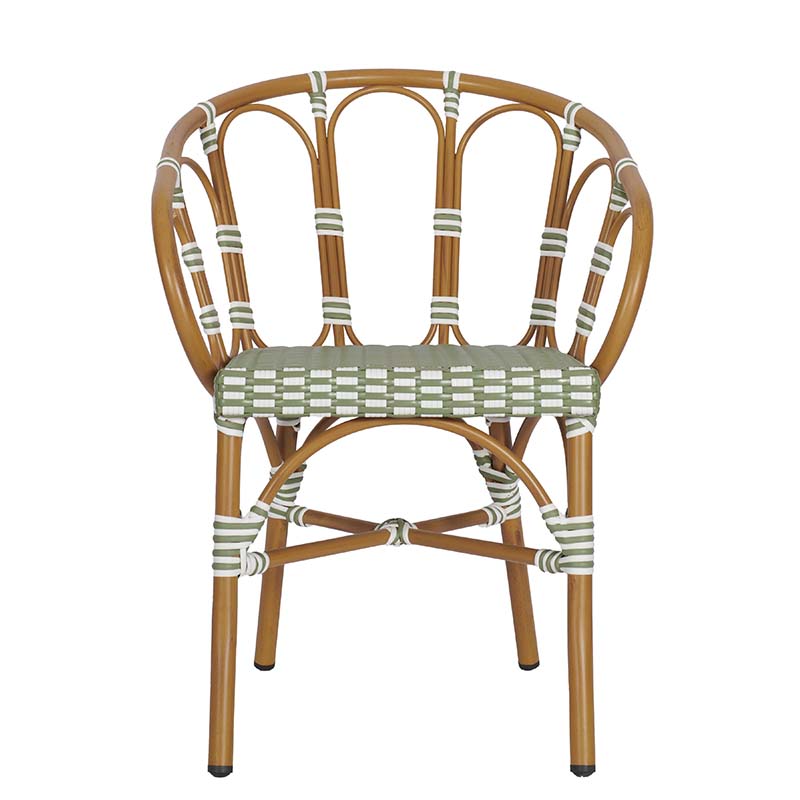 Solent Weave Stacking Outdoor Arm Chair - Green White - Front